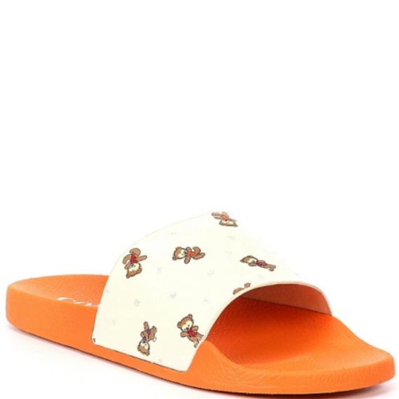 COACH Udele Sport Pool Slides Snowy Bear Chalk/Orange Women's Various Sizes NEW - Picture 1 of 8
